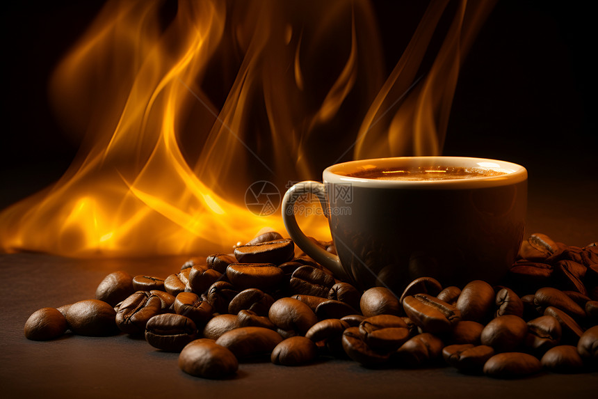 火焰中的咖啡豆图片