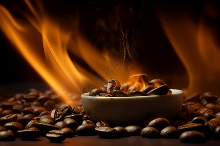 陶炉陶碗里的咖啡豆设计图片
