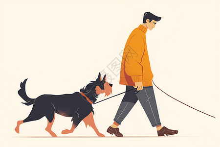 求带人素材人带着狗在散步插画