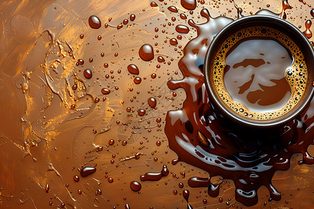 榛果咖啡溅出杯子外的咖啡插画