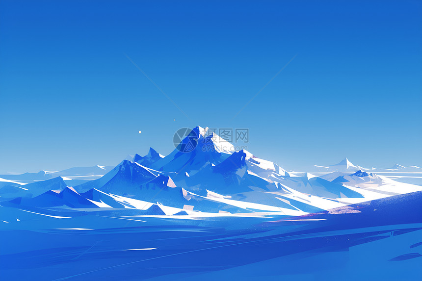 蓝天下的的静谧雪山图片