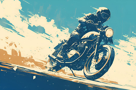 宝马白蓝摩托车蓝天下骑摩托车的男人插画