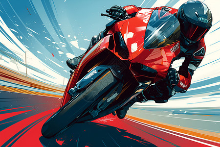 赛道、赛道上飞驰的摩托车插画
