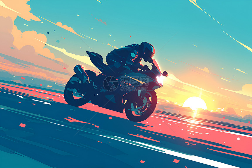 日落中骑摩托车的人图片