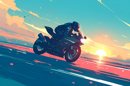 人喜欢日落日落中骑摩托车的人插画