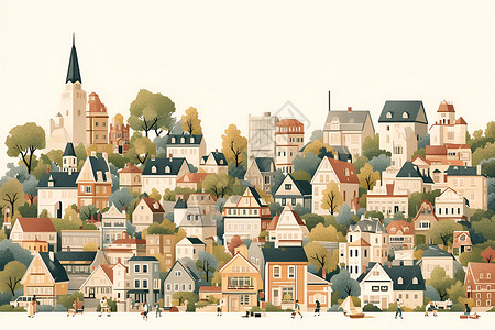 白房子建筑群城市的建筑群插画