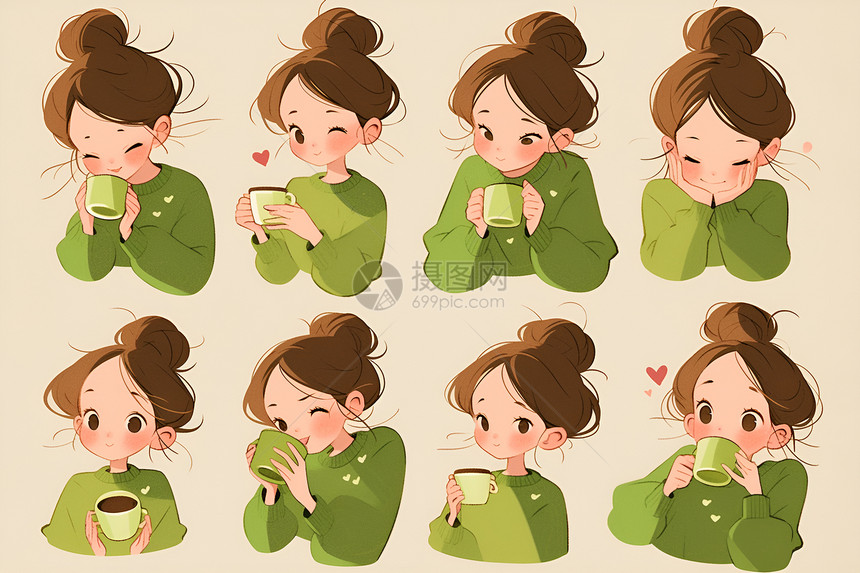 女孩喝咖啡图片