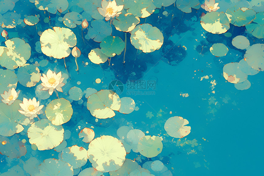 水上漂浮的莲叶图片