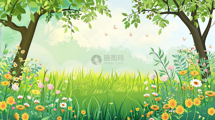 五彩斑斓的草地野花图片