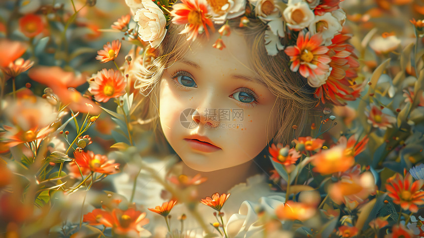 花丛里的小女孩图片