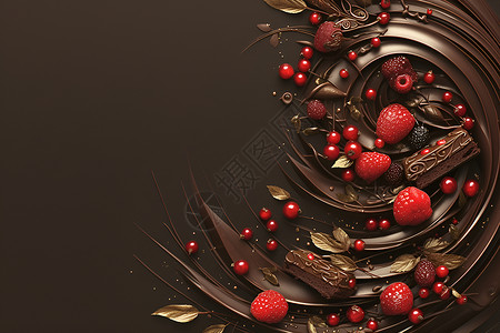 一碗红树莓巧克力漩涡上的红莓插画