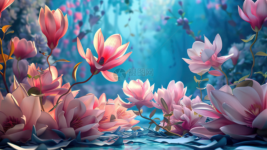 池塘里的粉色花朵图片