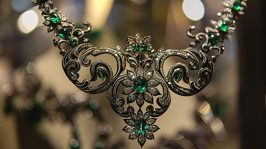 五边形宝石带有绿宝石的项链背景
