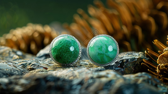 翡翠素材阳光下的绿色耳环背景