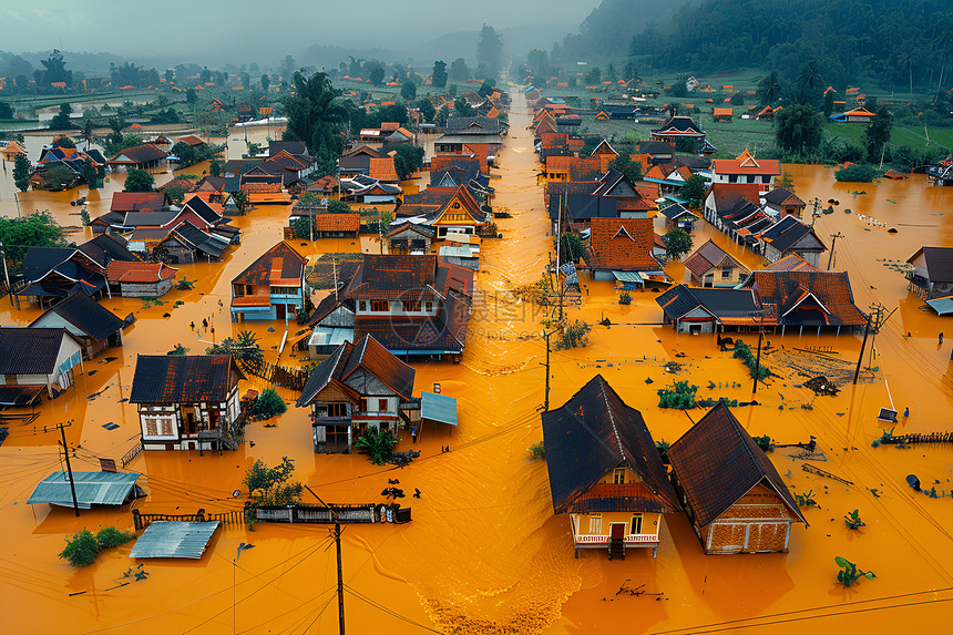 水深泛滥的村庄图片