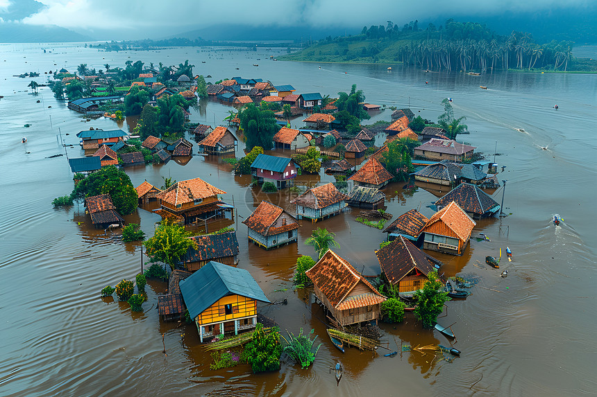 淹没在水中的村庄图片