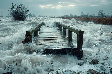 木桥素材洪水泛滥的河流背景