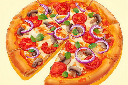彩色红美味诱人的彩色披萨插画