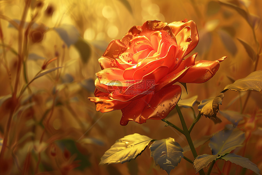 红玫瑰与黄叶图片