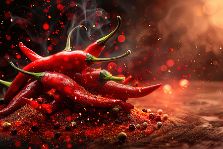 火食者火辣辣的一堆红辣椒背景