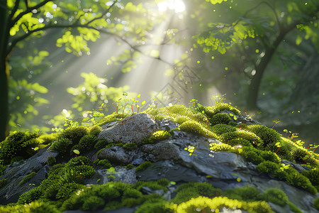 绿色苔藓被苔藓覆盖的岩石背景