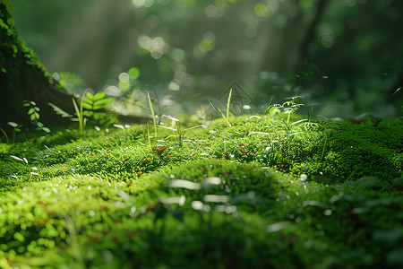 森林覆盖的绿苔覆盖的地面背景