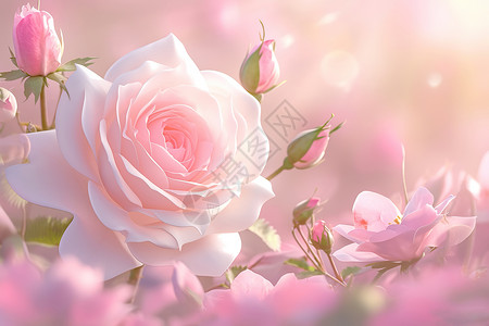 玫瑰花花苞粉红玫瑰插画