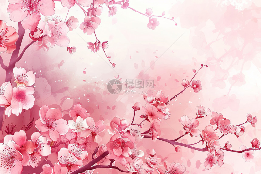 花开树枝粉色幻境图片