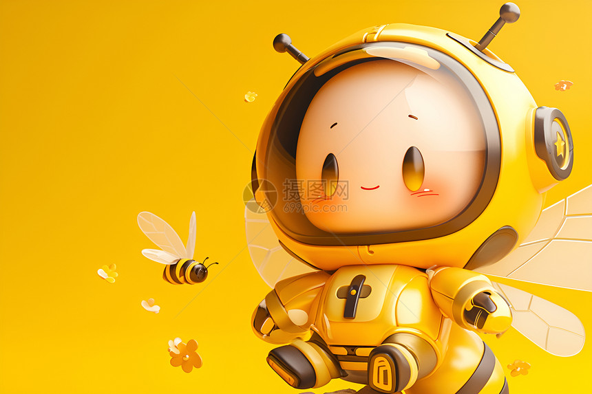 卡通蜜蜂在黄色背景中图片