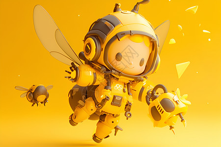 飞翔的蜜蜂蜜蜂机器人插画