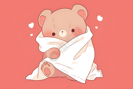 白布可爱的泰迪熊包裹在白色毛毯中插画