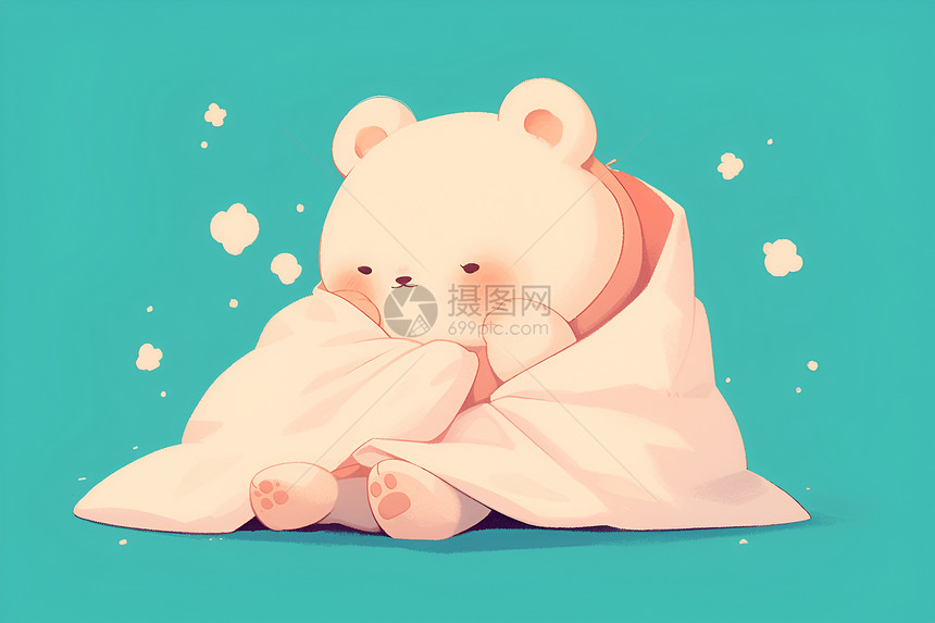温馨的小熊被毯子包裹着图片