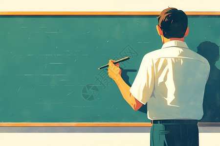 教师桌子黑板旁的教师插画