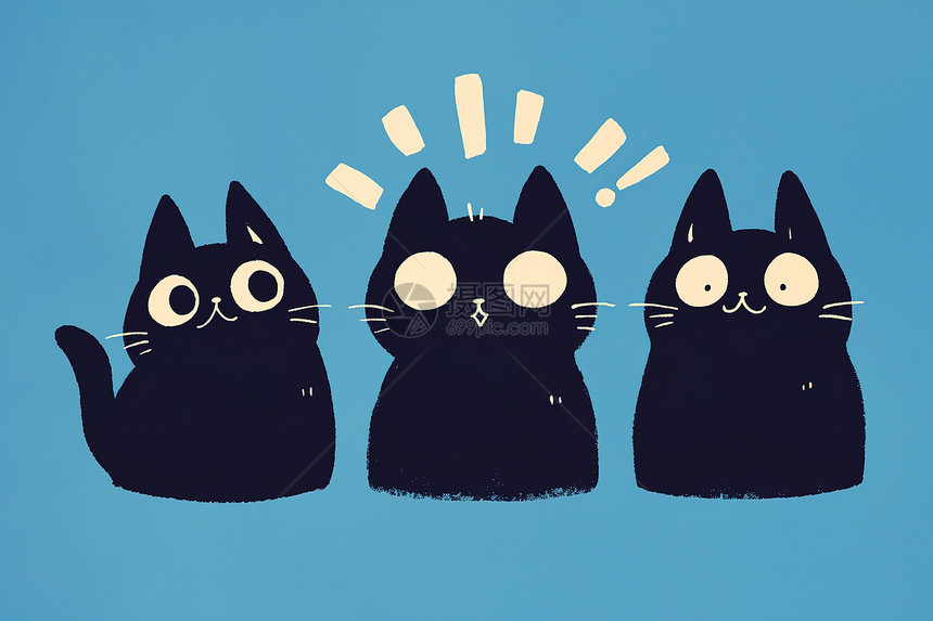 三只小黑猫图片