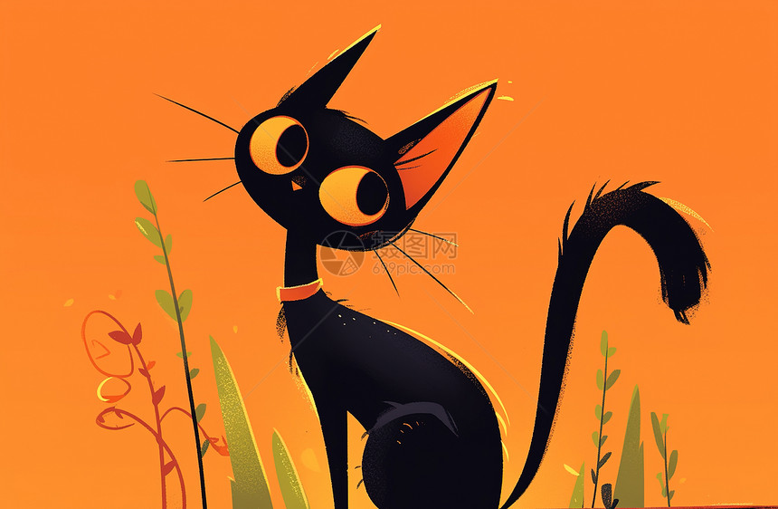 草丛里的小黑猫图片