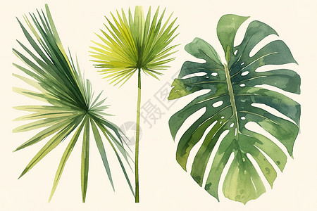 棕榈叶背景图墨绿的叶子插画