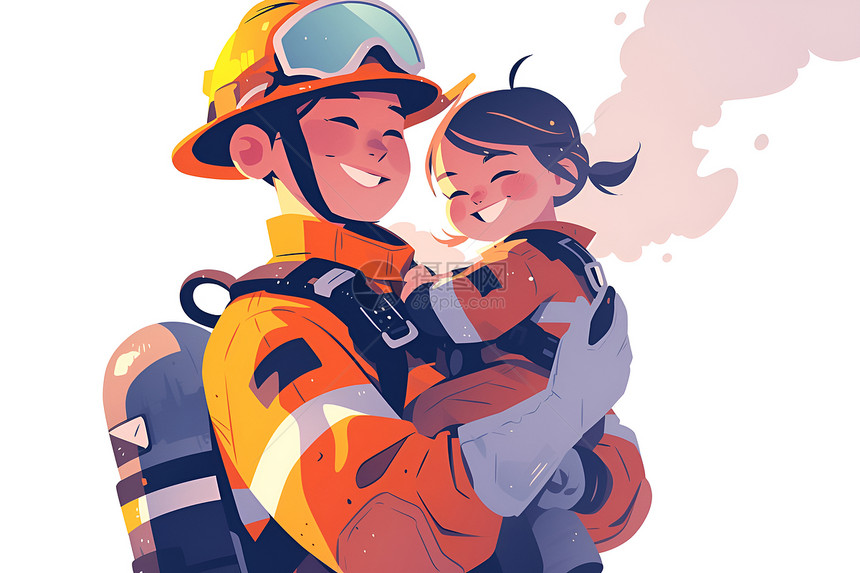 消防员守护女孩图片