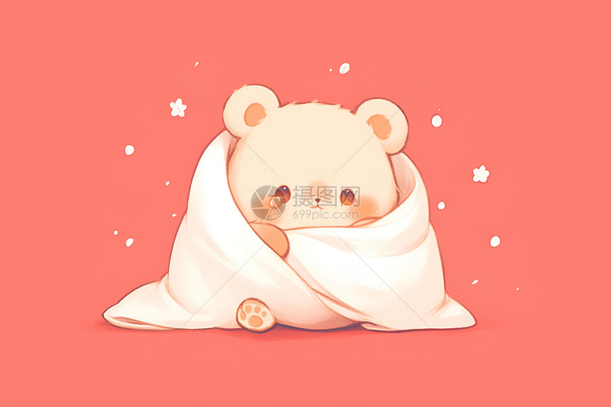 可爱的小熊抱着白色毯子图片