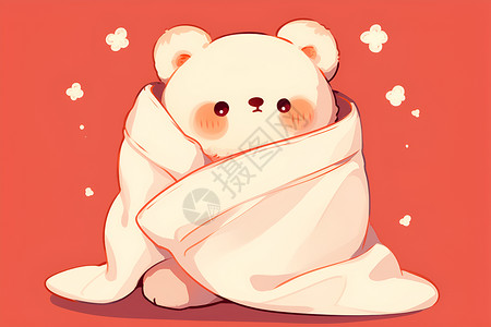 可爱的泰迪熊包裹在白色毯子中插画