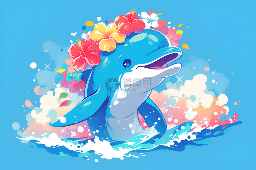 海豚和鲜花图片