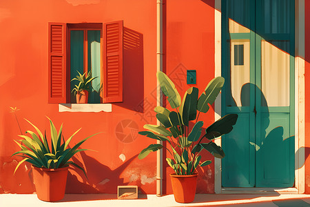 色彩丰富的建筑物门插画