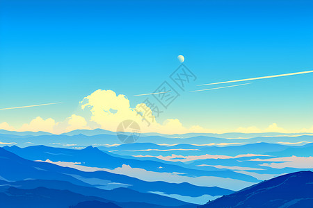 平原山天空中的白云插画