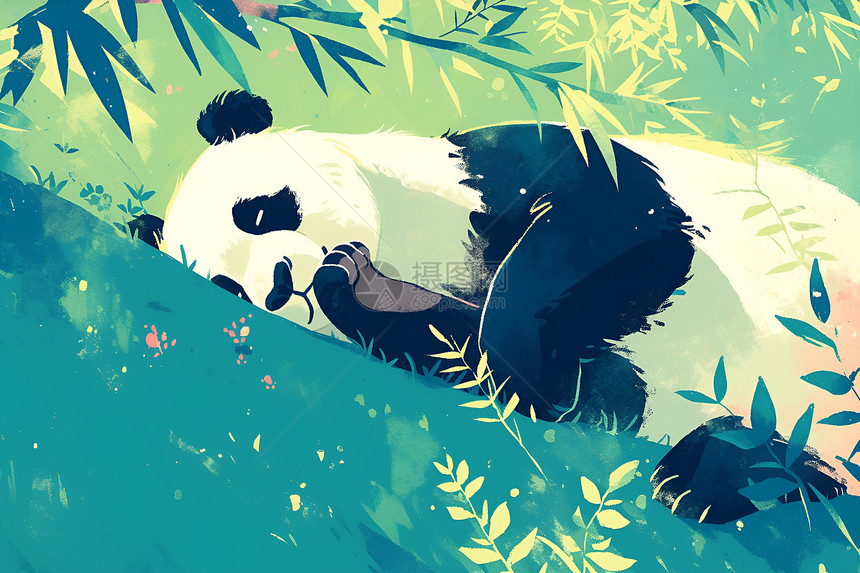 熊猫在草地中图片