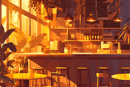 咖啡厅吧台阳光洒进吧台插画