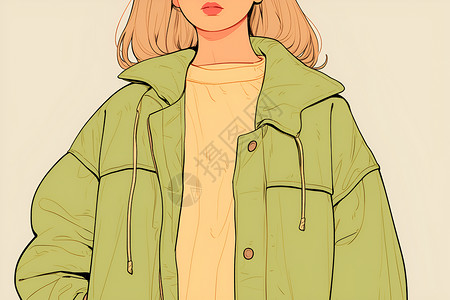 美女一位一位穿着绿色夹克的女子插画