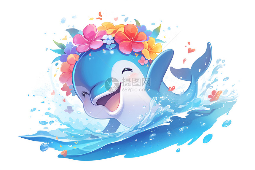 花冠海豚快乐的戏水图片