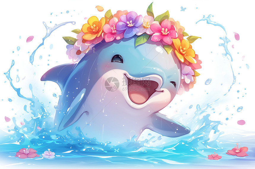 欢乐海豚头戴梦幻花冠图片