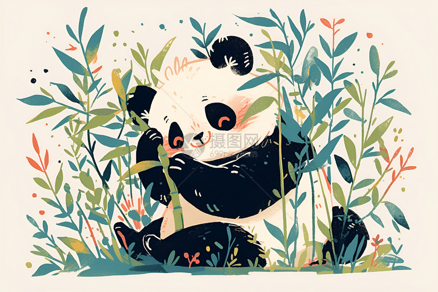 熊猫乐享竹子图片