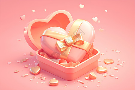 心形礼盒装饰甜蜜的心形礼盒插画