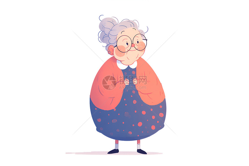 粉蓝色连衣裙的奶奶图片
